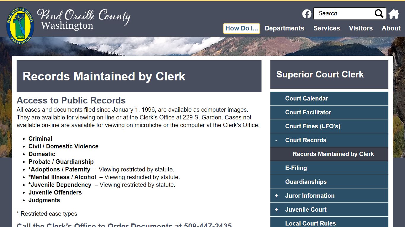 Records Maintained by Clerk | Pend Oreille County WA