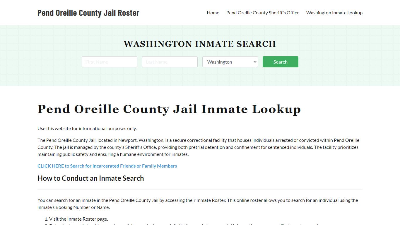 Pend Oreille County Jail Roster Lookup, WA, Inmate Search